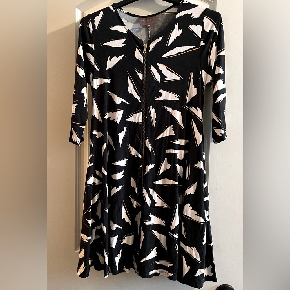 Bel Kazan Black & Cream Zip-Front Long Sleeve Dress